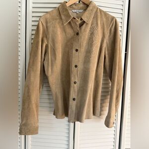 CAbi Beige 100% Suede Leather Button-Up Shirt